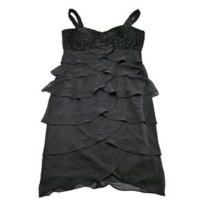 S.L. Fashions Sz 14 Vintage Y2k Black Tweed‎ Babydoll Layered Sleeveless Dress